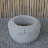 Product image 1 of the product “Balinese style flat round pot, with carving - 60 cm Dia., 35cm Height, Taro sand ”